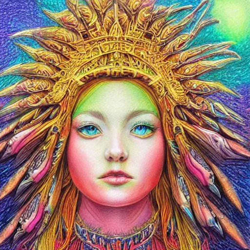 Image similar to Colored pencil art, Goddess Gaia, highly detailed, artstation, MasterPiece, Award-Winning, Caran d'Ache Luminance