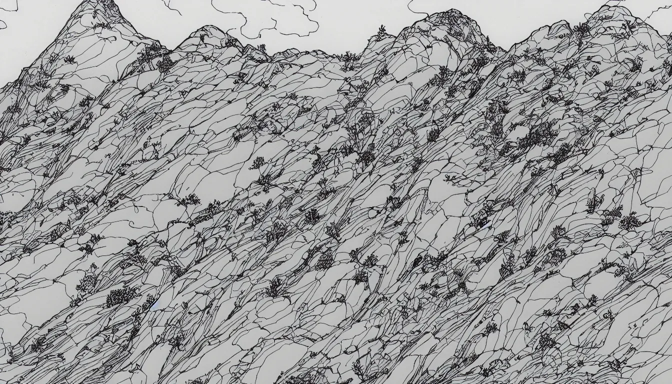 Image similar to backpacking over mountain ridgeline, minimalist line art by moebius, clean long lines, ultra detailed