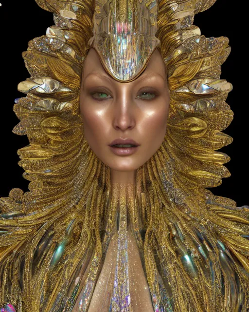 Image similar to a highly detailed metahuman 4 k close up render of an alien goddess bella hadid monument indian statue in iris van herpen dress schiaparelli in diamonds crystals swarovski and jewelry iridescent in style of alphonse mucha gustav klimt trending on artstation made in unreal engine 4