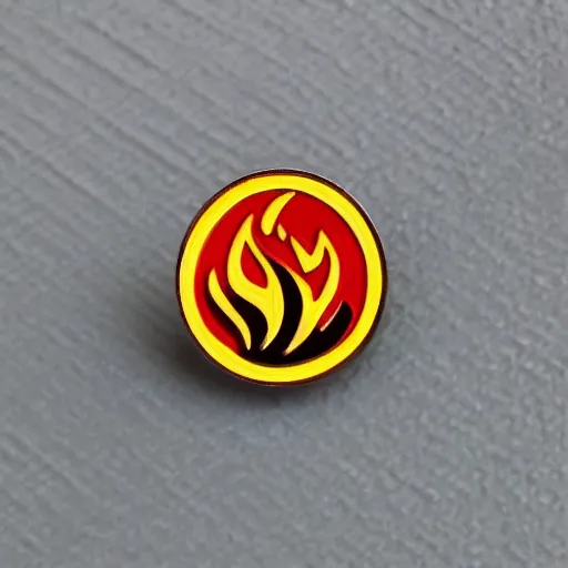 Image similar to simple yet detailed, fire warning flame enamel pin retro design