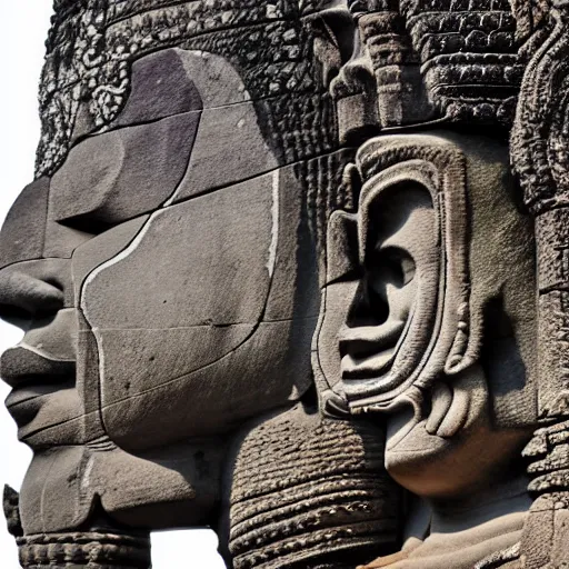 Image similar to angkor thon, asuras, giant, left profile, photorealistic, photography hight quality, sharp, stones, award winning photography, canon, thierry rouzier