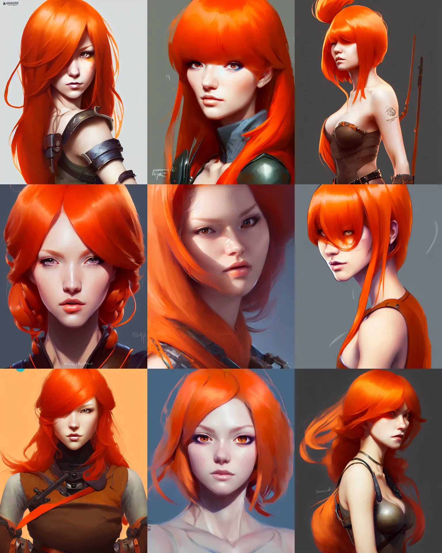 Prompt: character concept art of a gorgeous orange haired female hunter | | distinct - fine, key visual, realistic shaded perfect face, fine details by stanley artgerm lau, wlop, rossdraws, james jean, andrei riabovitchev, marc simonetti, sakimichan, and jakub rebelka, trending on artstation