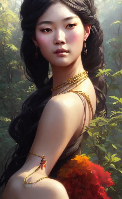 Image similar to a beautiful taiwan goddess with sundress with jewelry | | winter, realistic shaded, unpleasant face, good looking, fine details, realistic shaded lighting poster by greg rutkowski, magali villeneuve, artgerm, jeremy lipkin and michael garmash and macoto takahashi