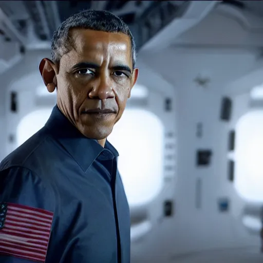 Prompt: Movie still of Barack Obama in The Expanse