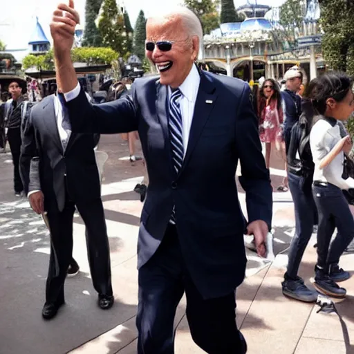 Image similar to joe biden dressed as michael jackson visiting Disneyland