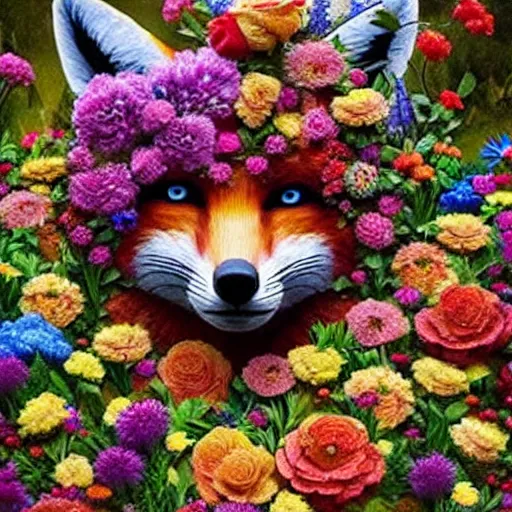 Prompt: made of flowers, made of flowers, made of flowers, fox made of flowers, fantasy art
