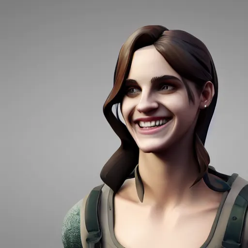 Image similar to textured film grain oil pastel subsurface scattering fashion model face smiling laughing squinting emma watson as a fortnite character cgsociety octane render unreal engine redshift render trending on artstation trending on artstation render blender behance cg superhero