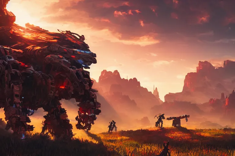 Image similar to ravager machine mecanical creature robot of horizon forbidden west horizon zero dawn radiating a glowing aura global illumination ray tracing hdr fanart arstation by ian pesty and alena aenami artworks in 4 k