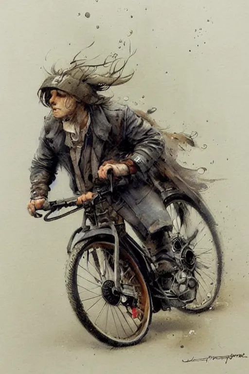 Image similar to ( ( ( ( ( electric powered future bike. drizzling lightning machine parts. muted colors. ) ) ) ) ) by jean - baptiste monge!!!!!!!!!!!!!!!!!!!!!!!!!!!