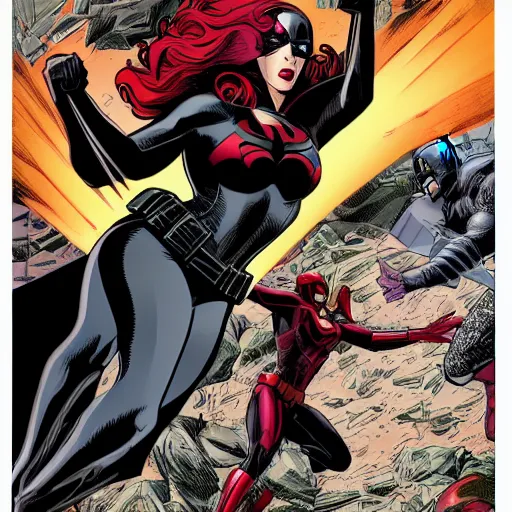 Image similar to black widow from avengers punching batman, hi - res, photograph