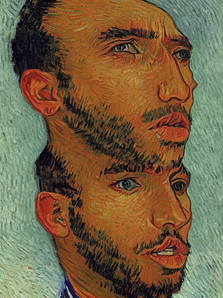 Image similar to portrait of a singular Lewis Hamilton by Van Gogh