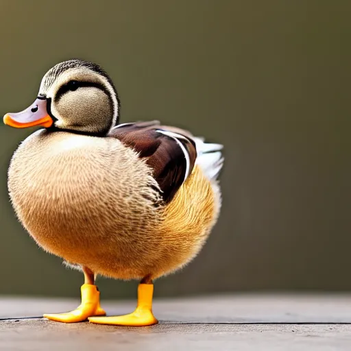 Prompt: a duck holding a knife with its beak