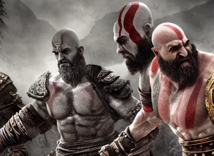 Image similar to movie frame of benjamin netanyahu playing kratos in god of war ( 2 0 2 0 ), hd, bluray, highlydetailed, cinematic