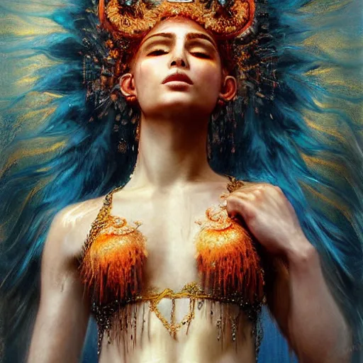 Prompt: epic masterpiece full body portrait a beautiful fire dancer with a beautiful face and flawless skin, raining ashes, by Edgar Maxence and Ross Tran and Michael Whelan