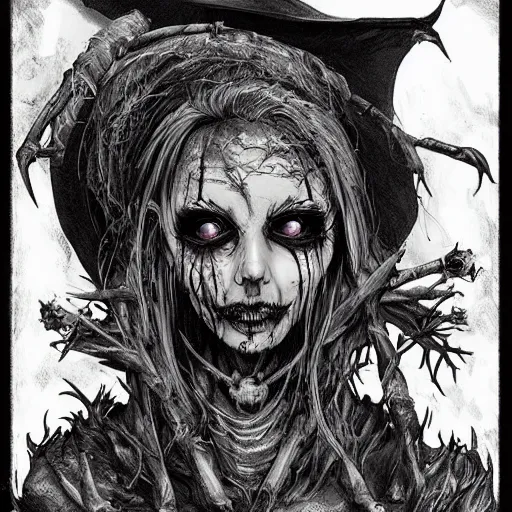 Image similar to burned witch on a pyre of bones, horror. dark gothic, artstation