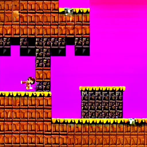 Image similar to Donkey Kong Country level depicting a beautiful mine with shiny crystals on the wall, floating barrels and minecarts.