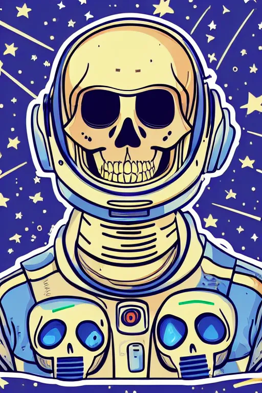 Image similar to A portrait of a skeleton as an astronaut, sticker, colorful, illustration, highly detailed, smooth and clean vector curves, no jagged lines, vector art, smooth