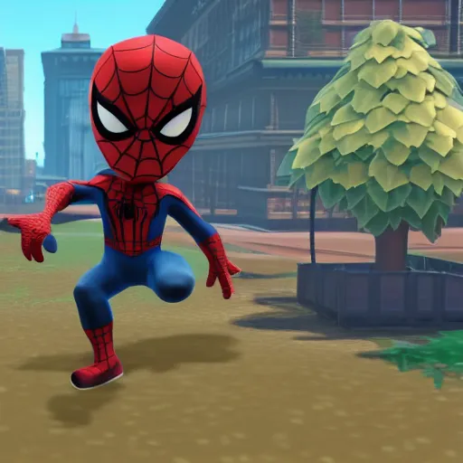 Image similar to Film still of Spider-Man, from Animal Crossing: New Horizons (2020 video game)