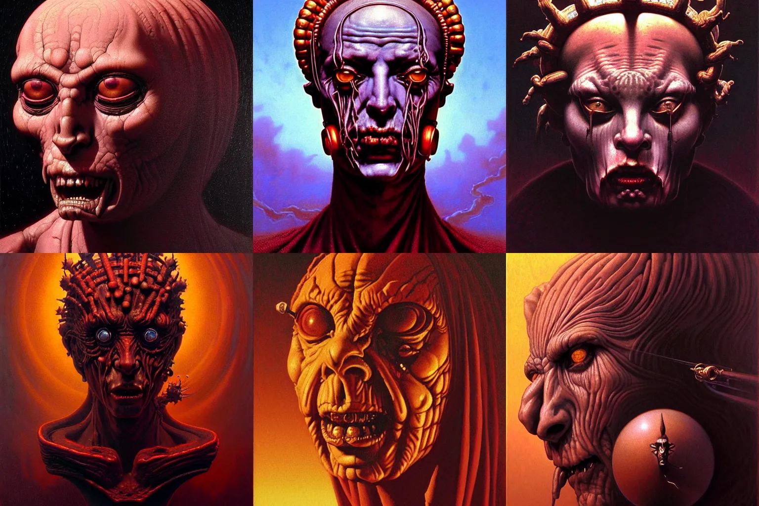 Prompt: cinematic masterpiece bust portrait of a crying gothic degenerate cyberpunk trader demon goddess, head and bust only, crown of fire, by Wayne Barlowe, by Leonardo DaVinci, by Tim Hildebrandt, by Bruce Pennington, by Zdzisław Beksiński, by Paul Lehr, oil on canvas, masterpiece, trending on artstation, featured on pixiv, cinematic composition, astrophotography, dramatic pose, beautiful lighting, sharp, details, details, details, hyper-detailed, no frames, HD, HDR, 4K, 8K