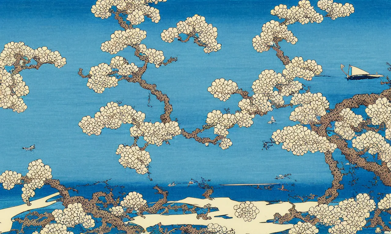 Prompt: hervey bay, painting by hokusai