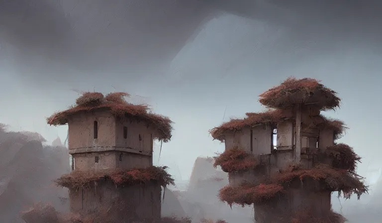 Prompt: A serene landscape with a singular building in the style of Eytan Zana.