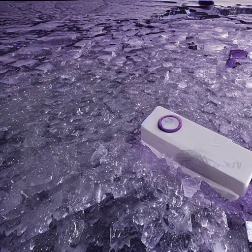 Prompt: a purple cassette tape under the ice, cold, render, unreal engine, 8 k, ultra detailed, cinematic shot