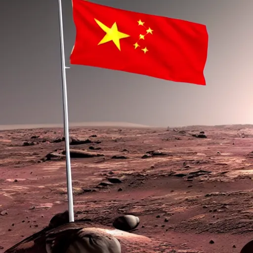 Image similar to flag of china flying on mars in realistic styles