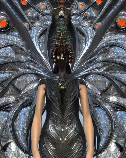 Image similar to a highly detailed metahuman 4 k close up render of an alien goddess bella hadid monument flying in iris van herpen dress schiaparelli in diamonds crystals swarovski and jewelry iridescent in style of alphonse mucha gustav klimt trending on artstation made in unreal engine 4