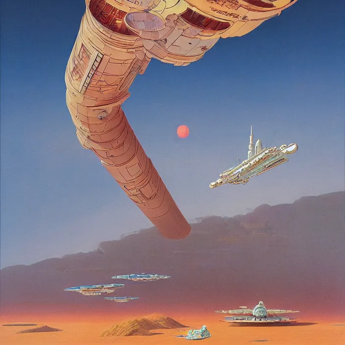 Image similar to chinese spacecraft, science fiction, extremely detailed, pastel colors, intricate, hard light, flat, illustration, volumetric lighting, digital painting, by roger dean, by santiago calatrava, by bruce pennington