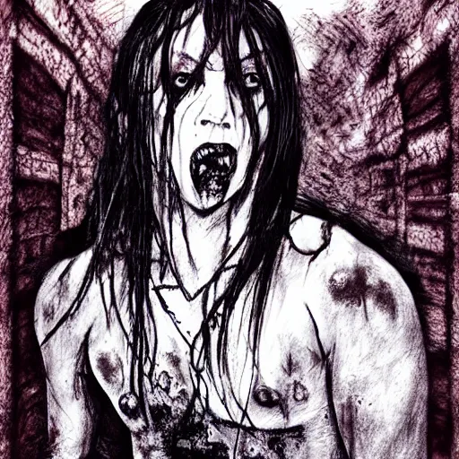 Prompt: grunge drawing of 🧟🧜🏻‍♂️🪡 in the style of the grudge | horror themed