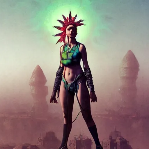 Prompt: A solarpunk tank girl, fullbody, solarpunk intricate, HDR, highly detailed, artstation, concept art, smooth, sharp focus, illustration, art by greg rutkowski and orientalism and bouguereau and Zdzislaw Beksinski, good clear quality, lighting, biology, symmetrical artwork, perfect face, 135 mm, cinematic, hyper realism, high detail, octane render, 8k, chrome accents