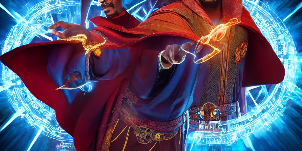 Image similar to snoop dogg doctor strange, refractions, highly detailed, environmental light, cinematic by francis tneh