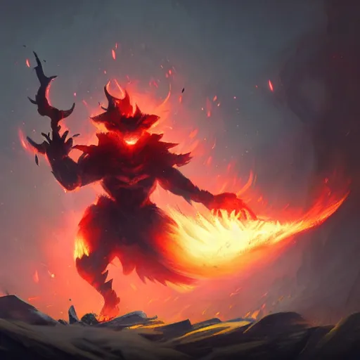 Prompt: fire monster spirit fire shadow fiend from dota 2, dnd style, epic fantasy game art, by Greg Rutkowski, hearthstone artwork