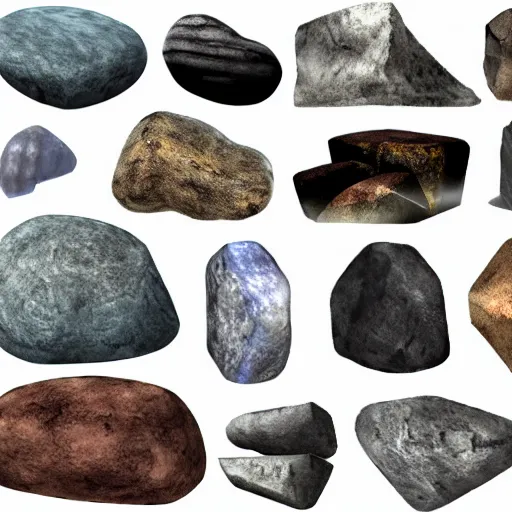 Prompt: a 2 d rock game design asset pack, game assets, stylized rocks, rock asset pack ( sd )