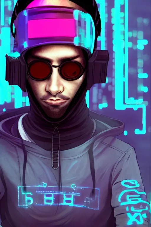 Prompt: santiago michel as a cyberpunk hacker