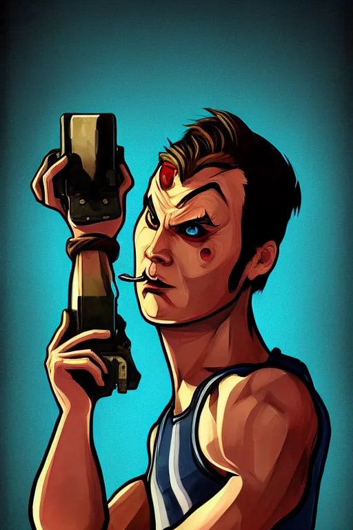 Prompt: boy with singlet tshirt and towel on shoulder. bioshock art style, grand theft auto chinatown art style, pop art, dynamic proportional, digital painting, artstation, concept art, smooth, sharp focus, illustration, intricate, hyperdetails, art by richard hamilton and mimmo rottela, pixels art by paul robertson