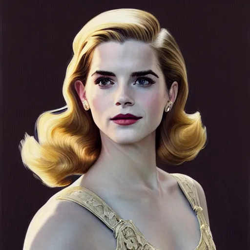 Image similar to A combination of Grace Kelly's and Emma Watson's and Ashley Greene's appearances with blonde hair wearing Power armor, full body portrait, western, D&D, fantasy, intricate, elegant, highly detailed, digital painting, artstation, concept art, matte, sharp focus, illustration, art by Donato Giancola and James Gurney