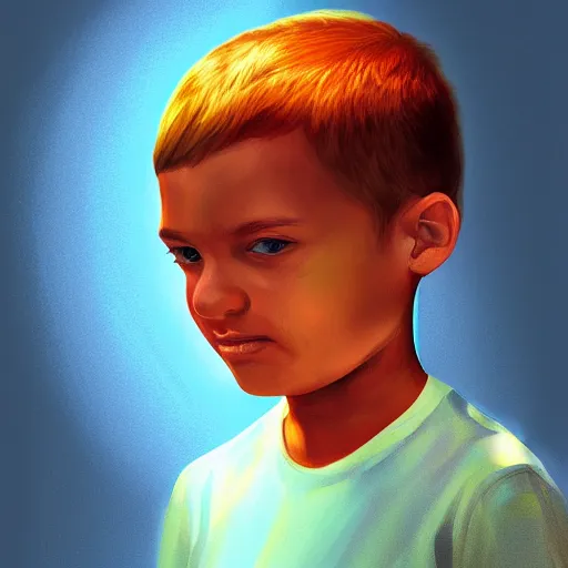 Prompt: kid with huge head, digital painting, beautiful lighting