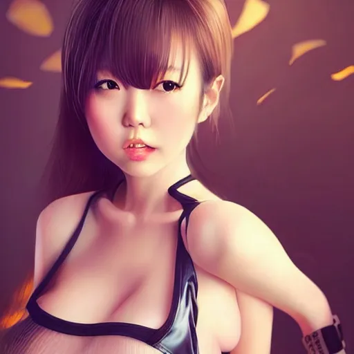 Prompt: a beautiful young japanese hitomi tanaka alluring gravure model in elaborate latex tank top, jrpg tank top made from latex demon faces, by guweiz and wlop and ilya kuvshinov and artgerm and, aesthetic, gorgeous, stunning, alluring, attractive, artstation, deviantart, pinterest, digital art