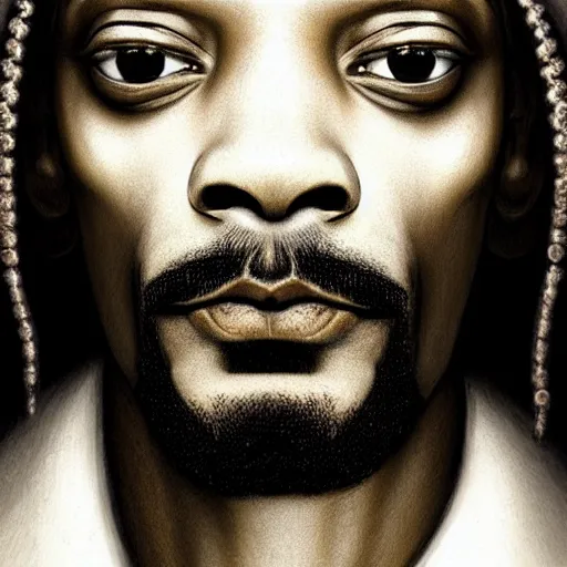 Image similar to beautiful portrait of Snoop Dogg like a ginger white person, face like european, Snoop Dogg blended white face paint, albino pale person like Caucasian race, Caucasoid race, dramatic lighting, intricate, wild, highly detailed, digital painting, artstation, concept art, smooth, sharp focus, illustration, art by artgerm and greg rutkowski and alphonse mucha, aryan man solo footage