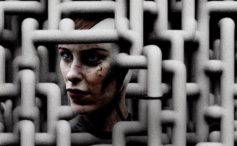 Image similar to cinestill 5 0 d photographic portrait by helen levitt of a group of android women wearing rugged black mesh techwear in a cement maze, extreme closeup, modern cyberpunk, minimalism, dust storm, 8 k, hd, high resolution, 3 5 mm, f / 3 2, ultra realistic faces, intricate detail, ex machina