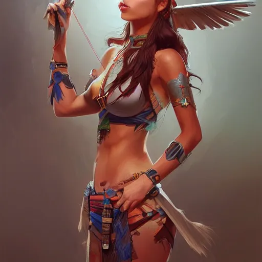 Prompt: beautiful female American Indian by Stanley Artgerm Lau, WLOP, Rossdraws, James Jean, Andrei Riabovitchev, Marc Simonetti, tranding on artstation