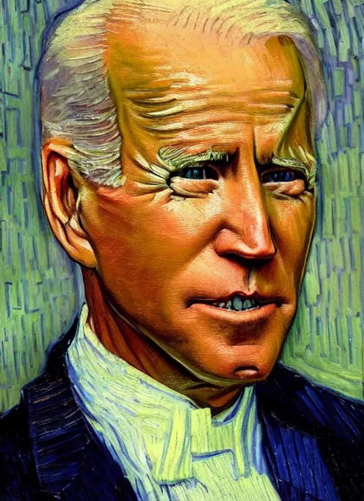 Image similar to lifelike oil painting portrait of joe biden by van gogh