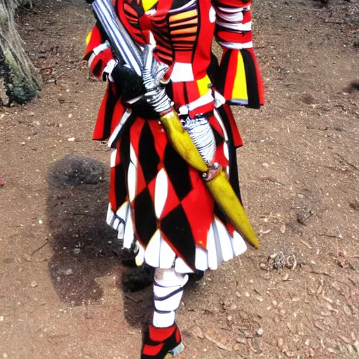 Prompt: full body photo of a female harlequin warrior with weapons _n 6