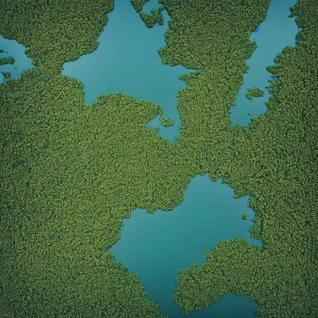 Image similar to ariel view of lake, shaped like a map of lithuania, very detailed, 4 k, award winning photography