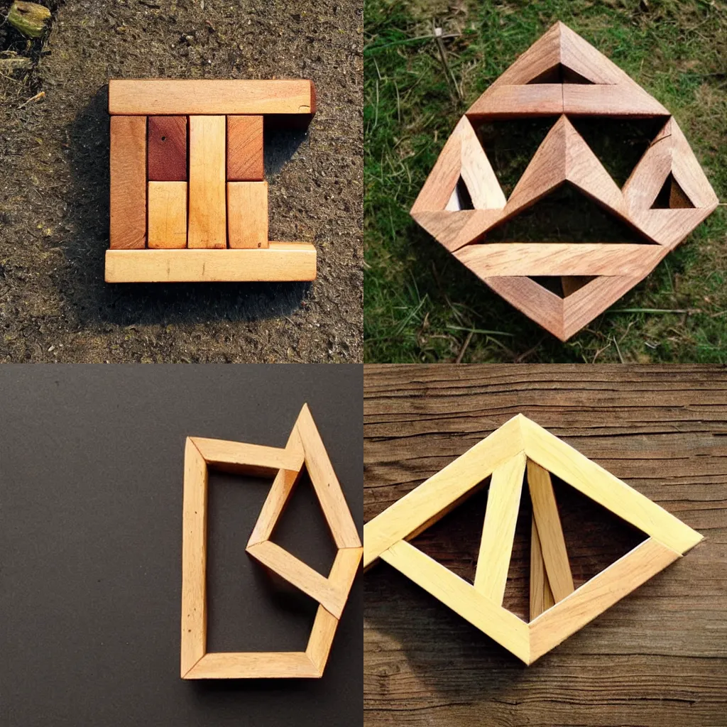 Prompt: penrose triangle made out of wood