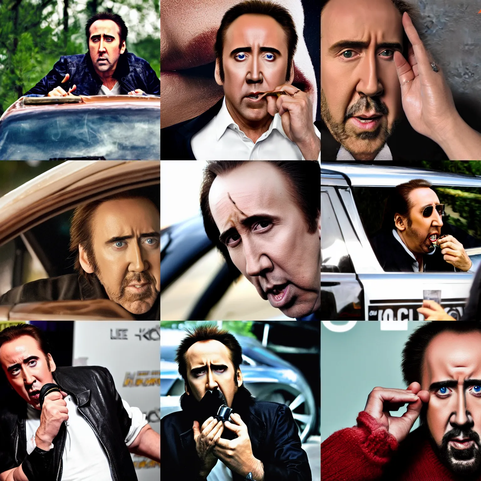 Prompt: nicolas cage eating an entire car, photography 4 k