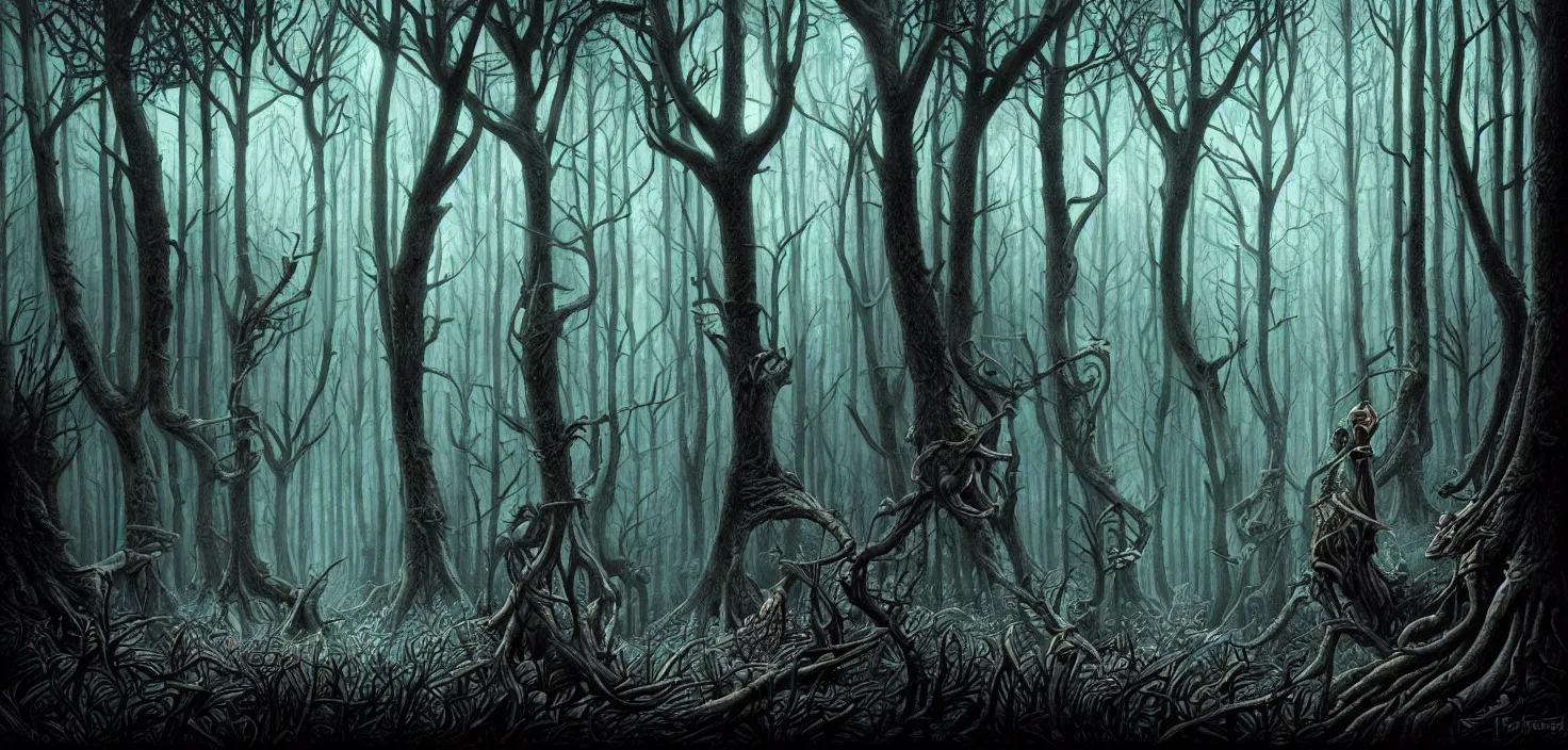 Prompt: dark forest by ferez andrew