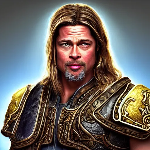 Prompt: brad pitt as a world of warcraft human character, highly detailed artistic render