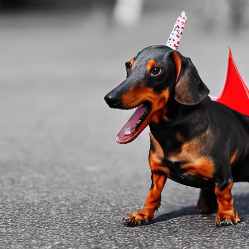 Image similar to a Dachshund as a dragon destroying new york city during 4th of July fireworks